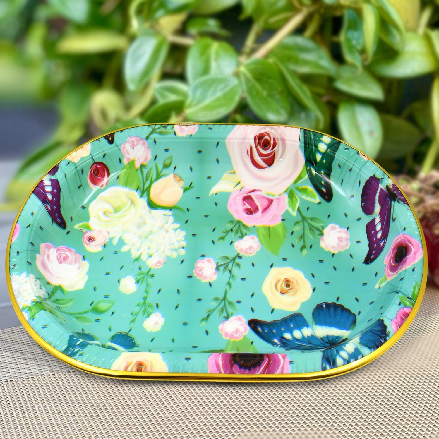 Big Plastic Flower Printed Design Serving Tray (1 Pc  35 X 24 Cm) Big Plastic Flower Printed Design Serving Tray (1 Pc  35 X 24 Cm)